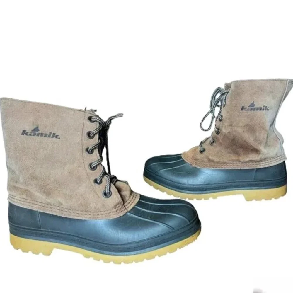 Kamik Duck Boots Waterproof Leather Rubber Lace Up Unisex Canada Vintage
